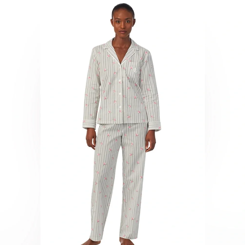 Petite 2 Piece Notched Collar Pajamas Set Cotton + Viscose